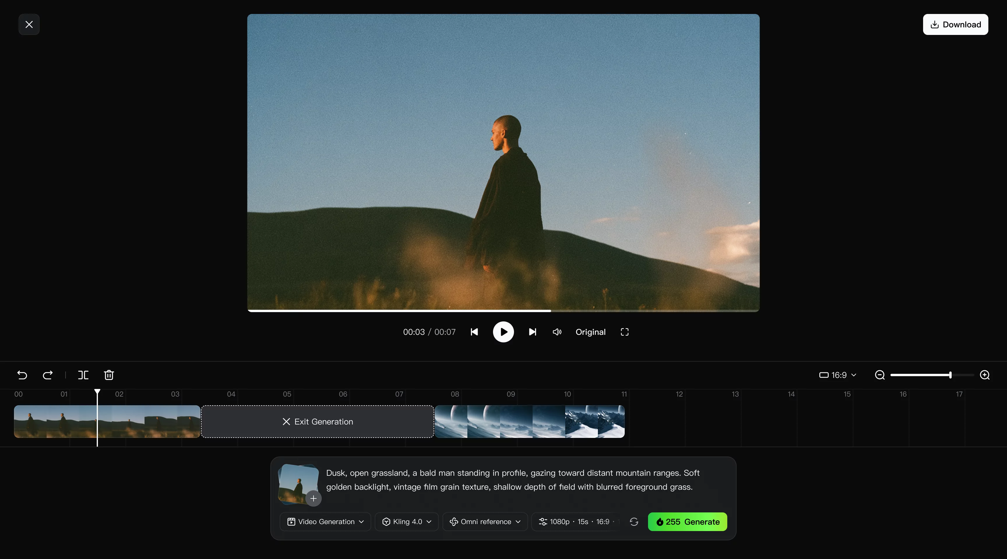 Kling 4.0 connected timeline for editing and adding assets